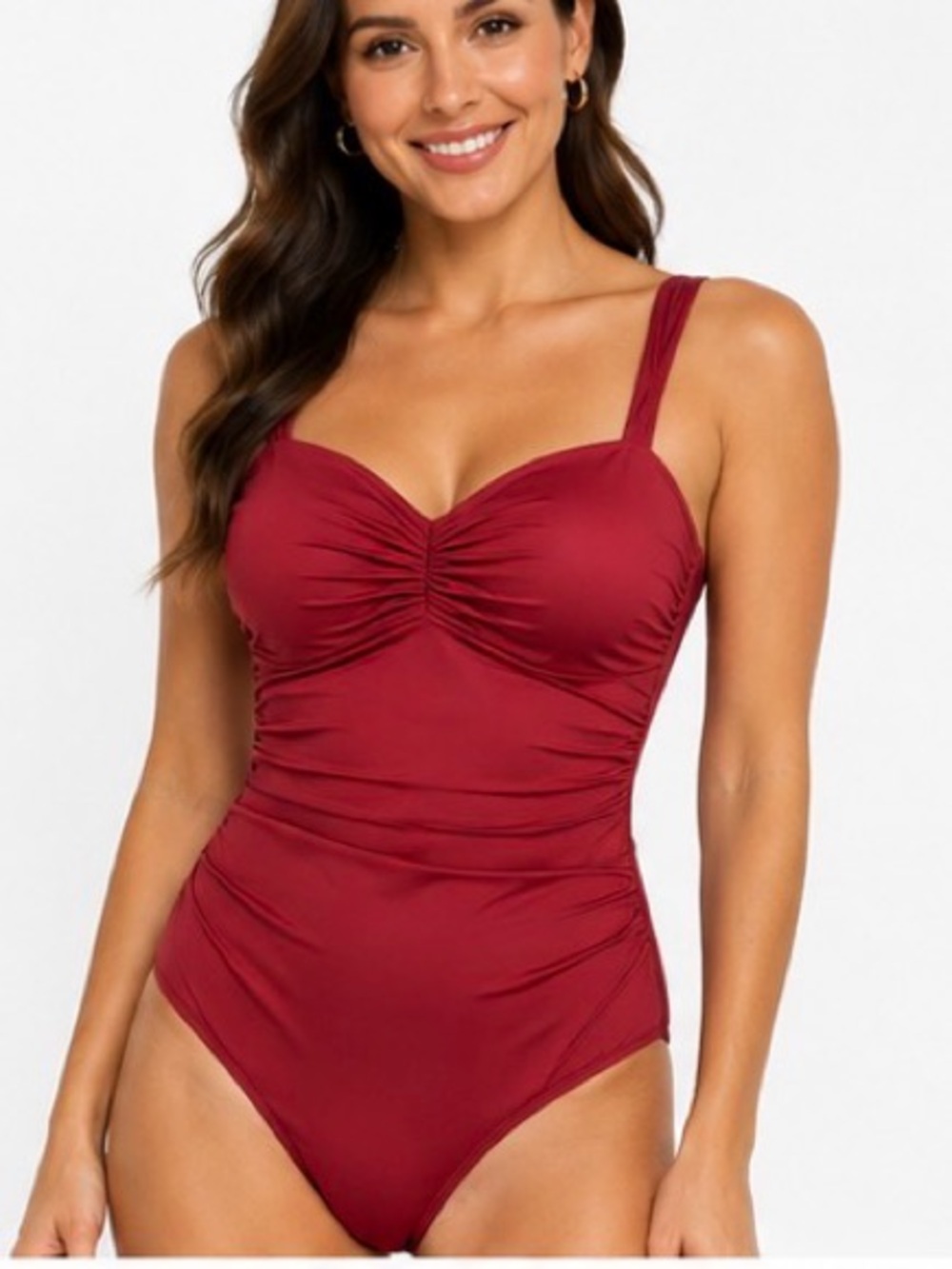 B2PRITY Ruche‎ Front One-Piece Swimsuit - Wine Red size large